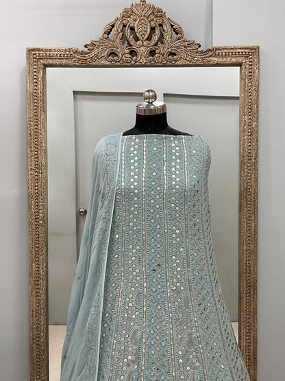 Georgette Anarkali Heavy Gota Mirror Work Turquoise