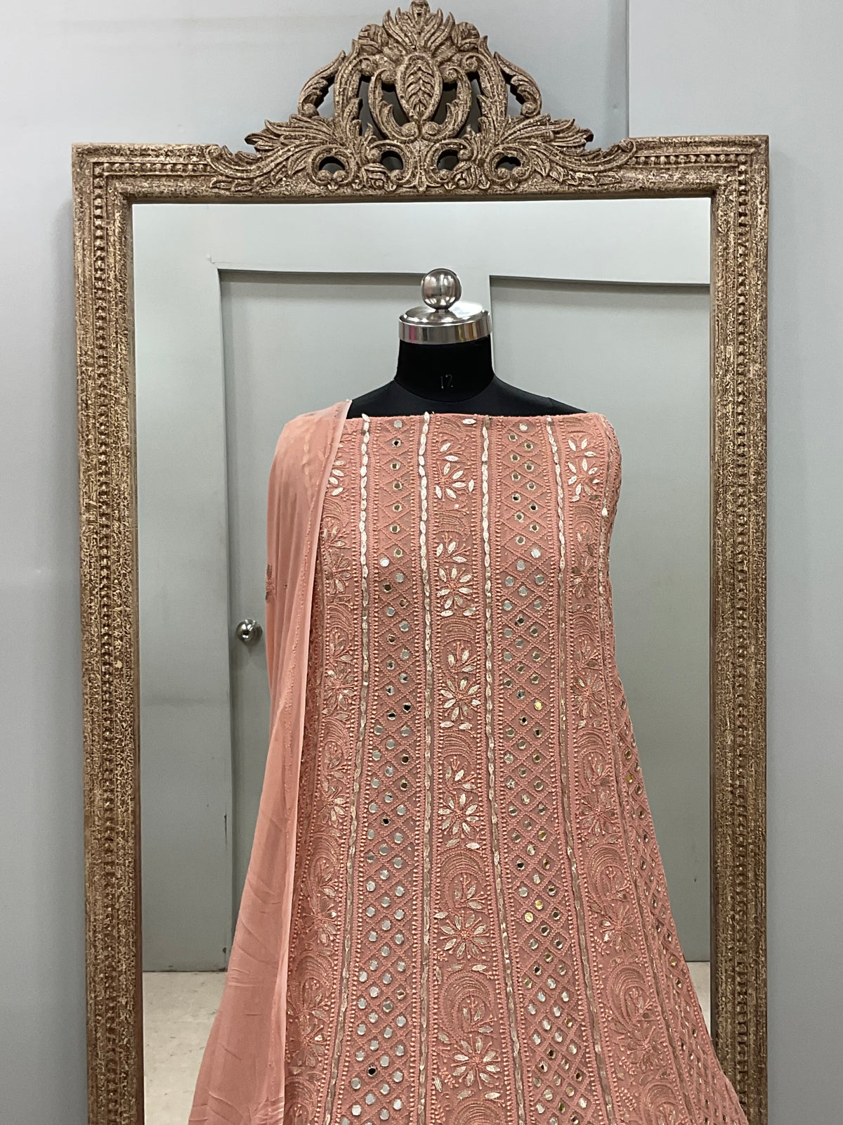 Georgette Anarkali Heavy Gota Mirror Work Peach