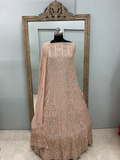 Georgette Anarkali Heavy Gota Mirror Work Rose Gold