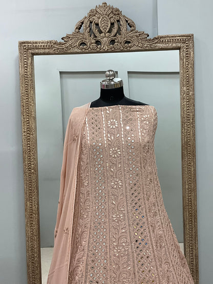 Georgette Anarkali Heavy Gota Mirror Work Rose Gold