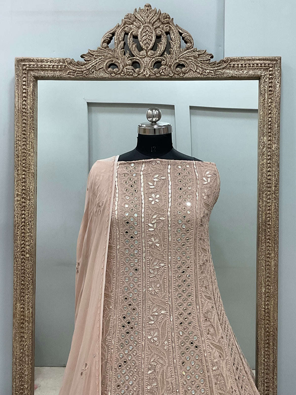 Georgette Anarkali Heavy Gota Mirror Work Beige