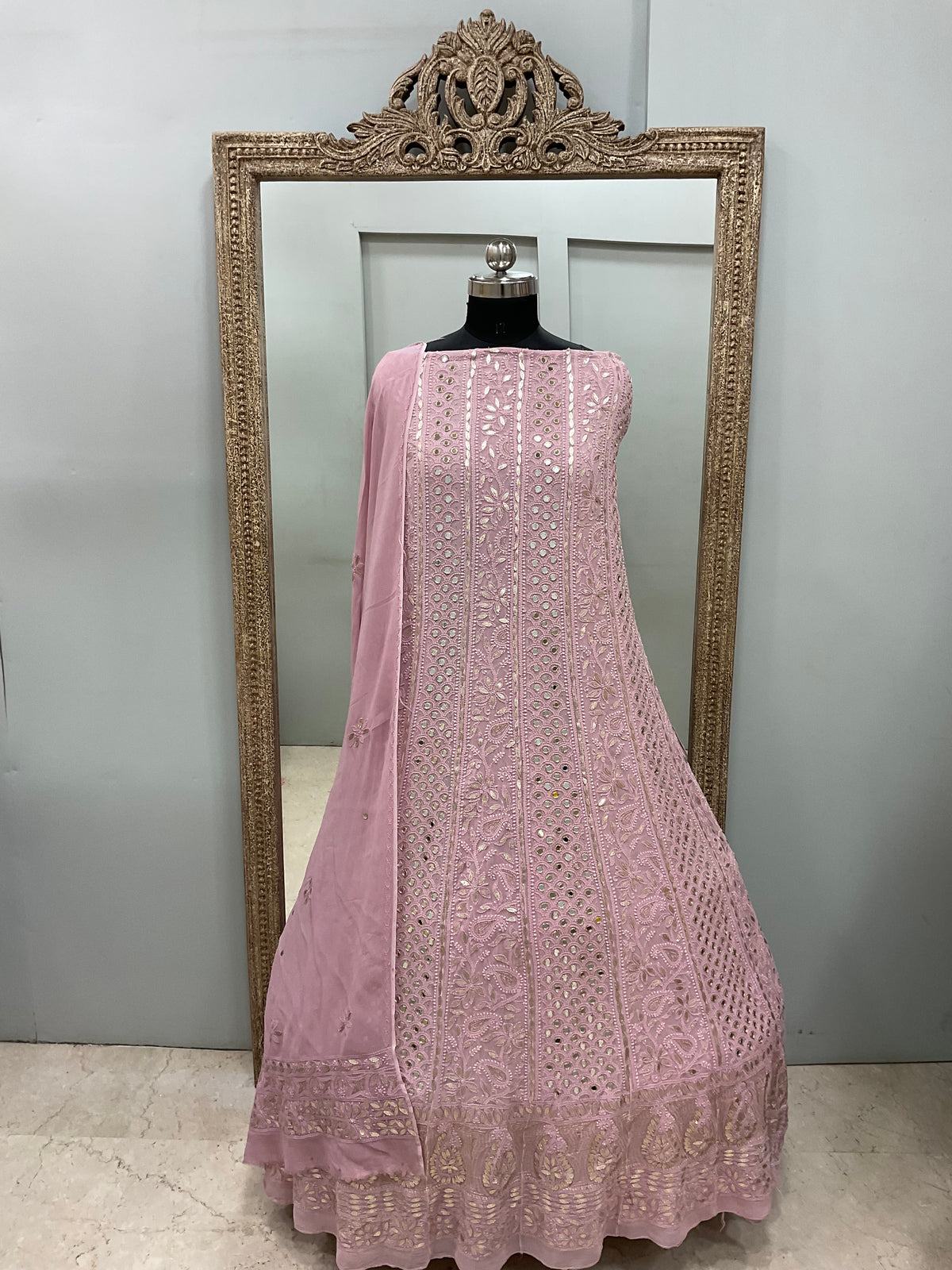 Georgette Anarkali Heavy Gota Mirror Work Lilac