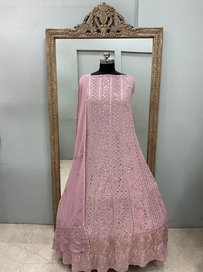 Georgette Anarkali Heavy Gota Mirror Work Lilac