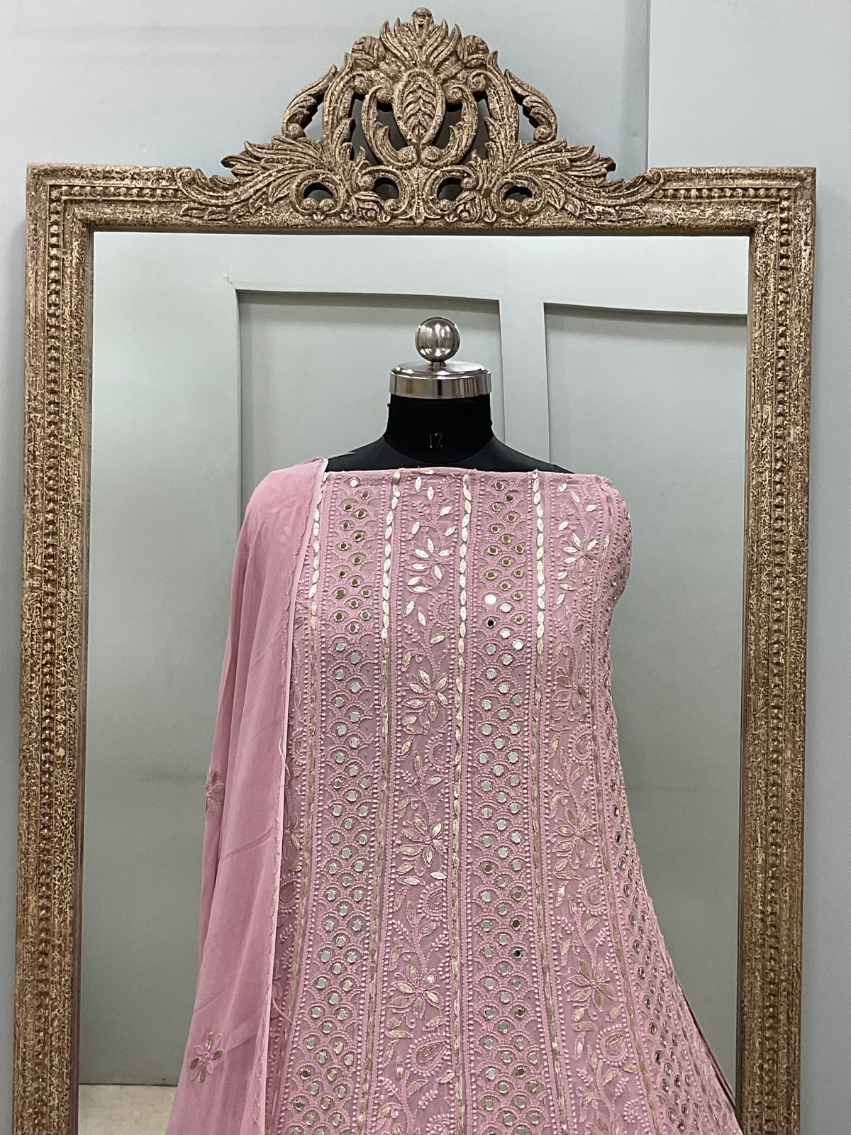 Georgette Anarkali Heavy Gota Mirror Work Lilac