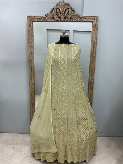 Georgette Anarkali Heavy Gota Mirror Work Green