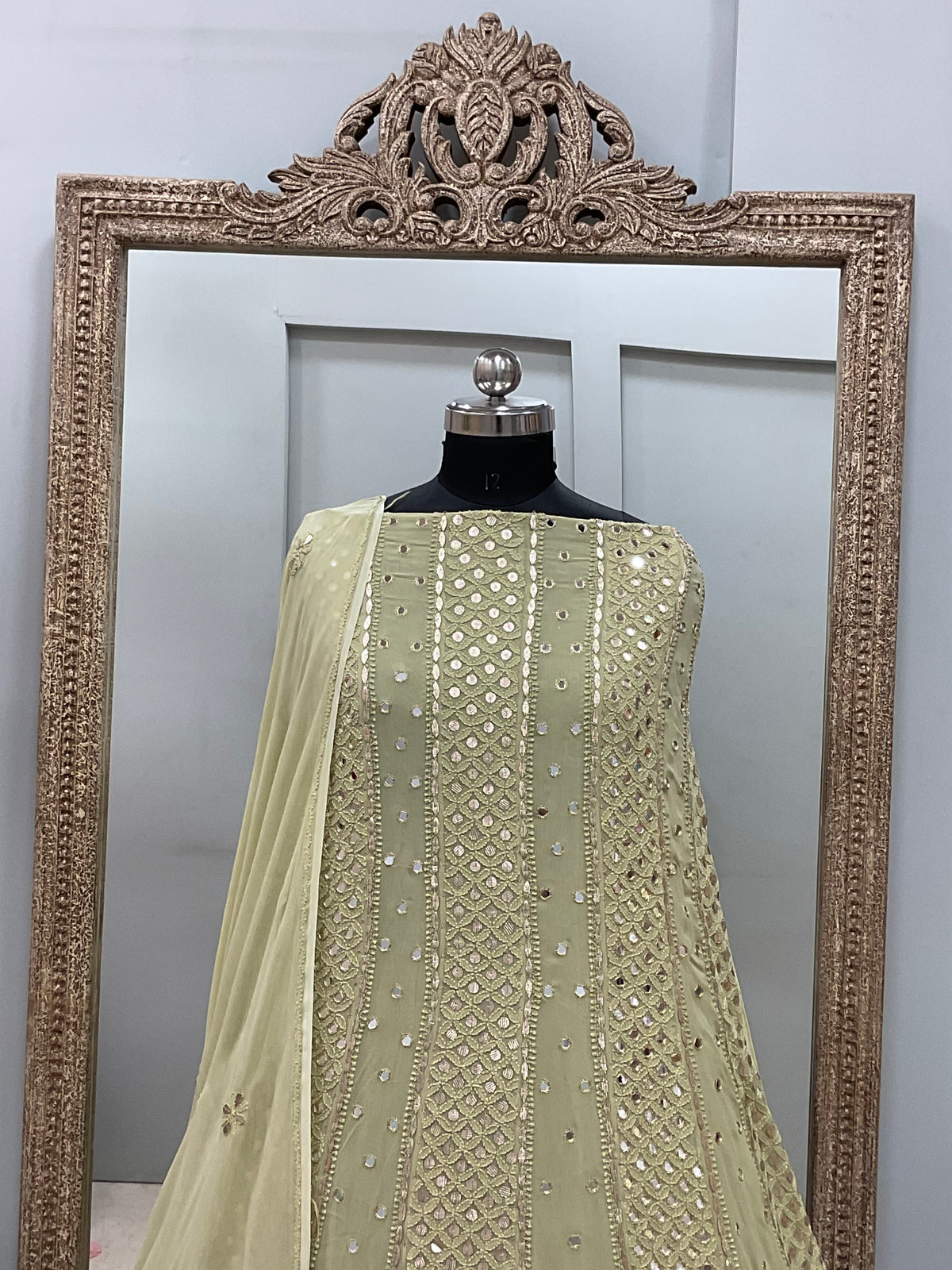Georgette Anarkali Heavy Gota Mirror Work Green