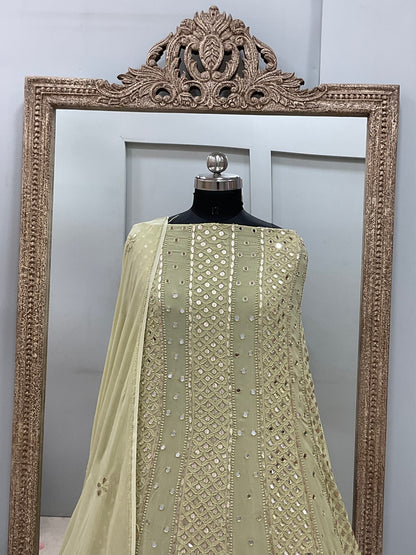 Georgette Anarkali Heavy Gota Mirror Work Green