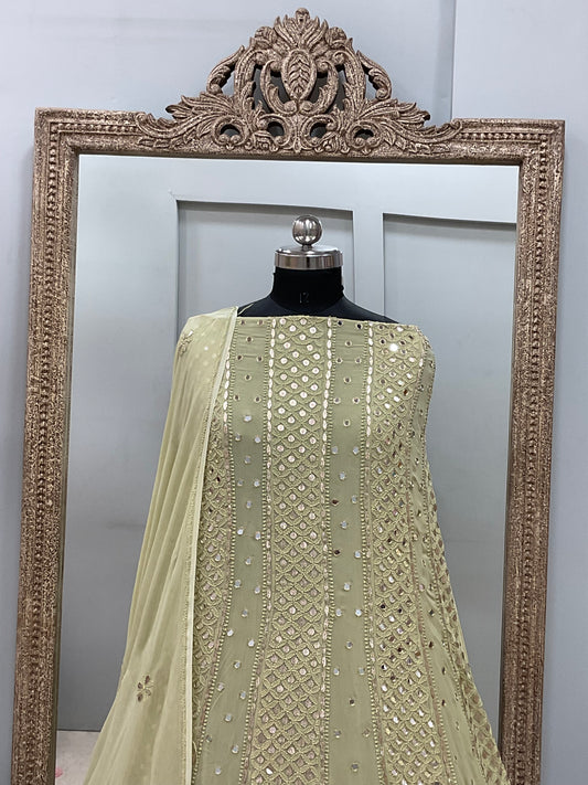 Georgette Anarkali Heavy Gota Mirror Work Green