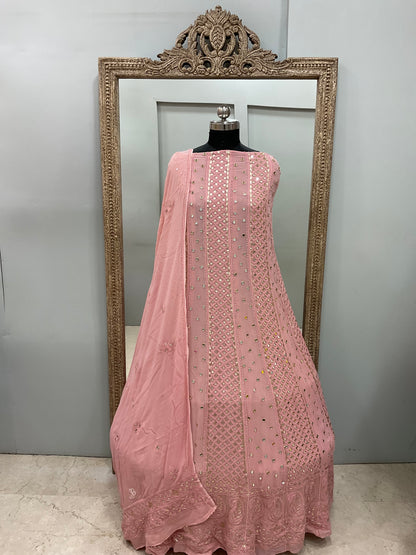 Georgette Anarkali Heavy Gota Mirror Work Peachy Pink