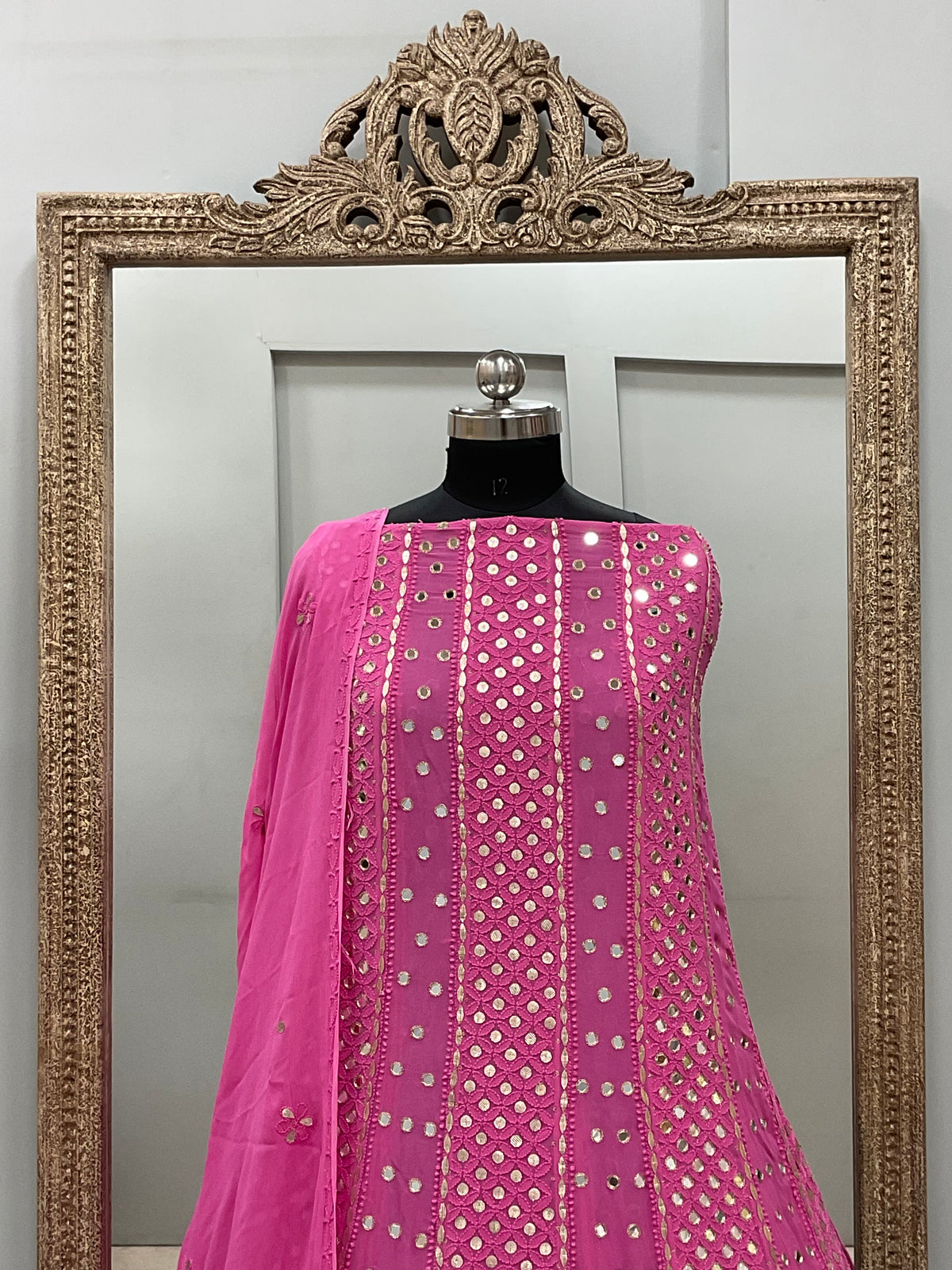 Georgette Anarkali Heavy Gota Mirror Work Magenta Pink