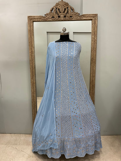 Georgette Anarkali Heavy Gota Mirror Work Blue