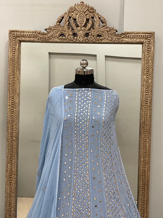 Georgette Anarkali Heavy Gota Mirror Work Blue