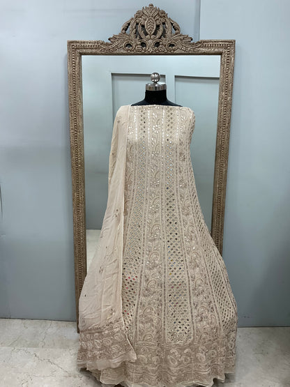 Georgette Anarkali Heavy Gota Mirror Work Light Beige