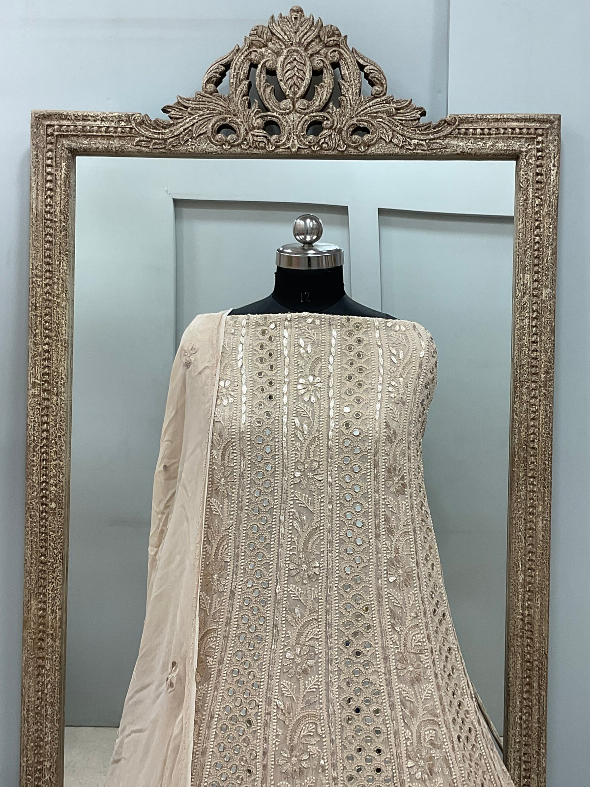 Georgette Anarkali Heavy Gota Mirror Work Light Beige