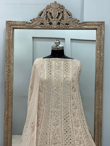 Georgette Anarkali Heavy Gota Mirror Work Light Beige