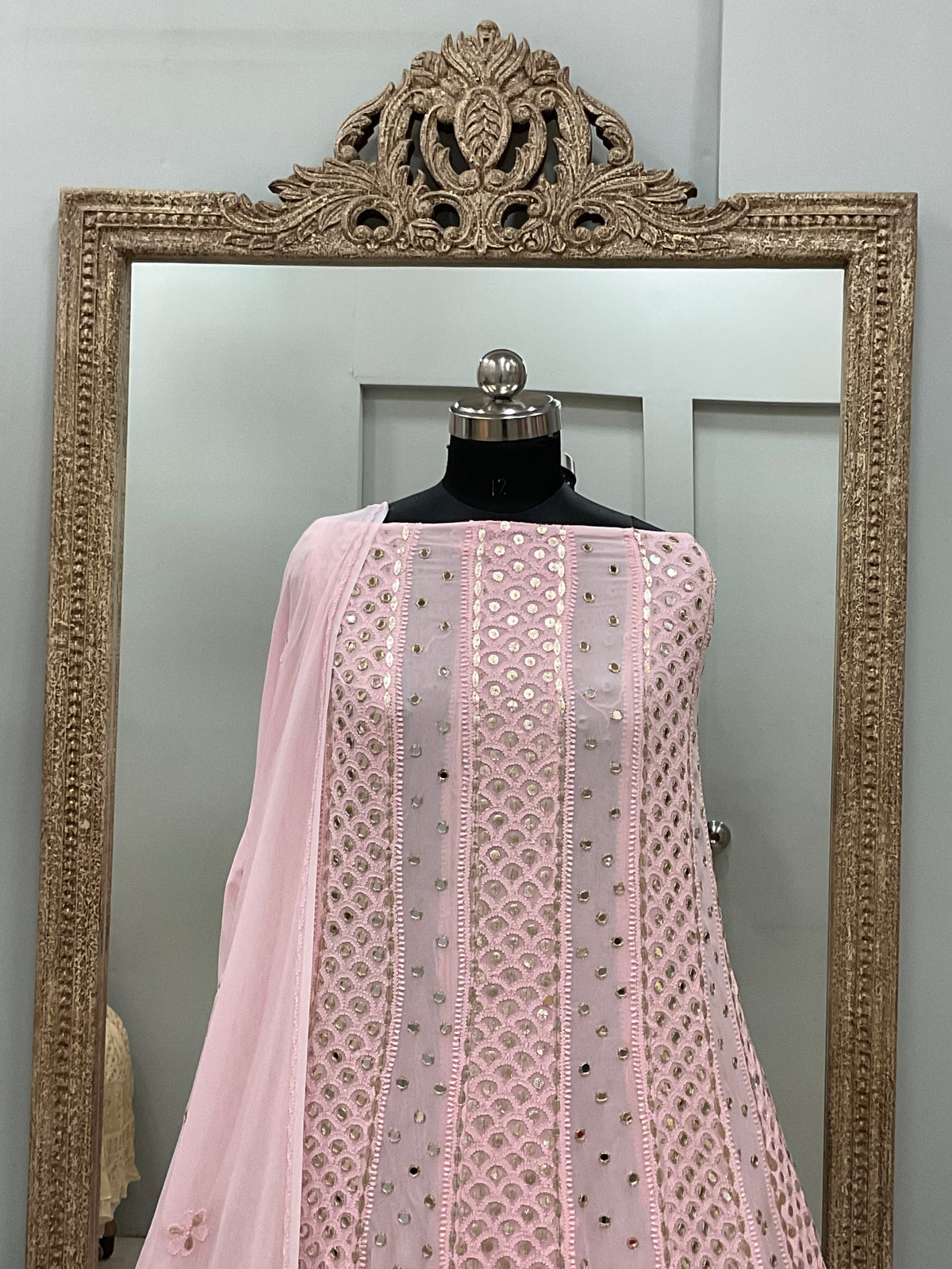 Georgette Anarkali Heavy Gota Mirror Work Powder Pink