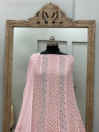 Georgette Anarkali Heavy Gota Mirror Work Powder Pink