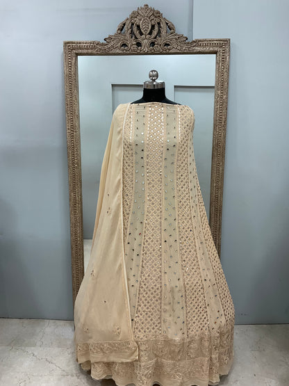 Georgette Anarkali Heavy Gota Mirror Work Beige