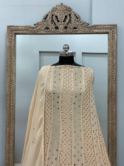 Georgette Anarkali Heavy Gota Mirror Work Beige