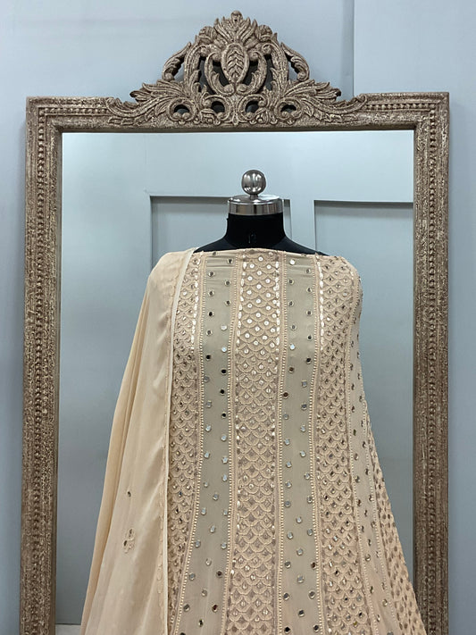 Georgette Anarkali Heavy Gota Mirror Work Beige
