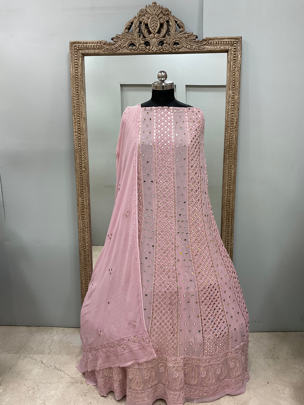 Georgette Anarkali Heavy Gota Mirror Work Lilac