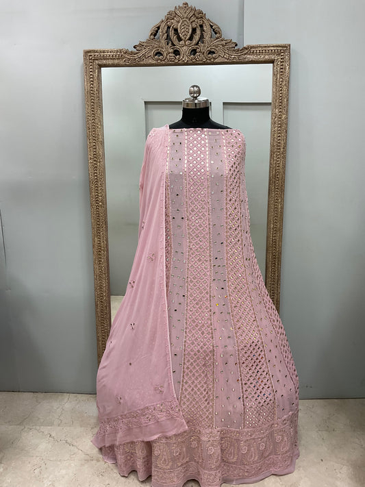 Georgette Anarkali Heavy Gota Mirror Work Lilac