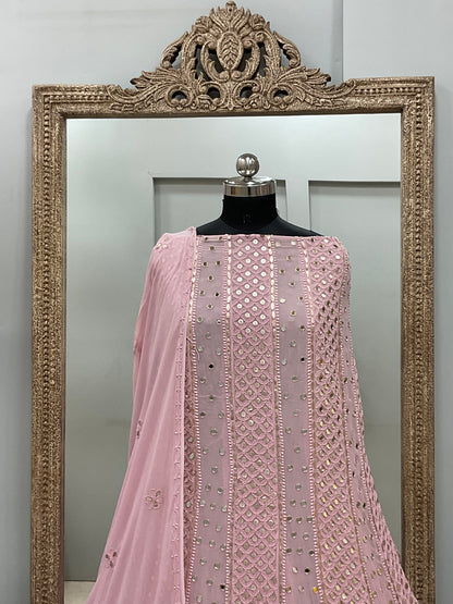 Georgette Anarkali Heavy Gota Mirror Work Lilac