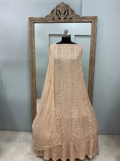 Georgette Anarkali Heavy Gota Mirror Work Beige