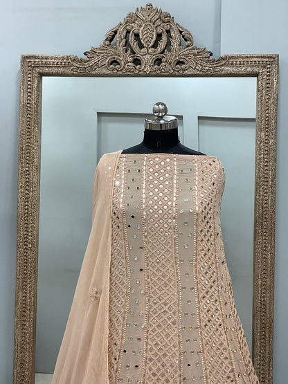 Georgette Anarkali Heavy Gota Mirror Work Beige