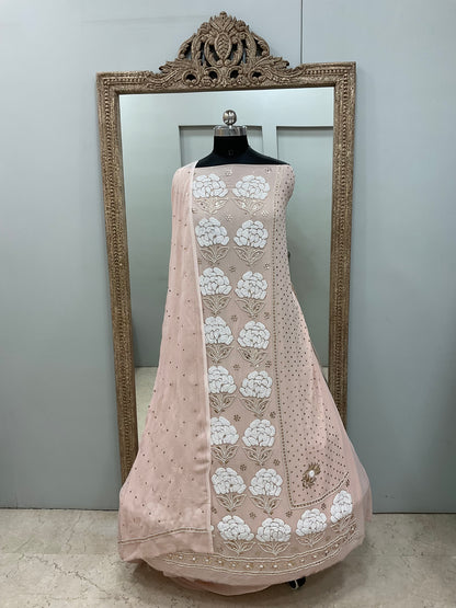 Badla Mukaish and Heavy Pearl Work Shirt and Dupatta Peach