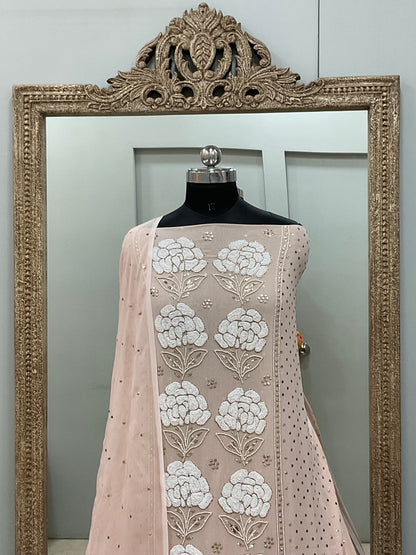 Badla Mukaish and Heavy Pearl Work Shirt and Dupatta Peach