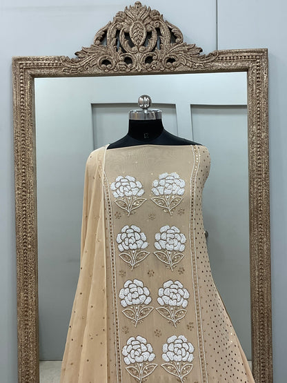 Badla Mukaish and Heavy Pearl Work Shirt and Dupatta Beige