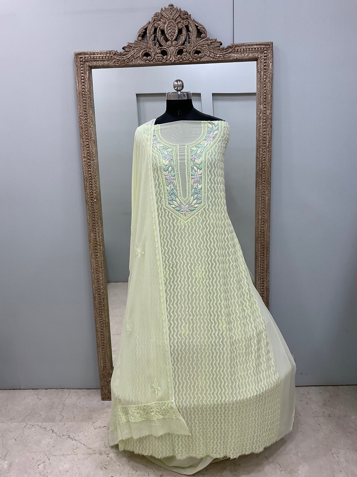 Parsi Gala Straight with Heavy Cutdana Lemon Green