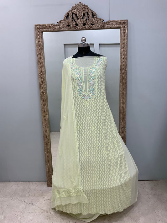 Parsi Gala Straight with Heavy Cutdana Lemon Green