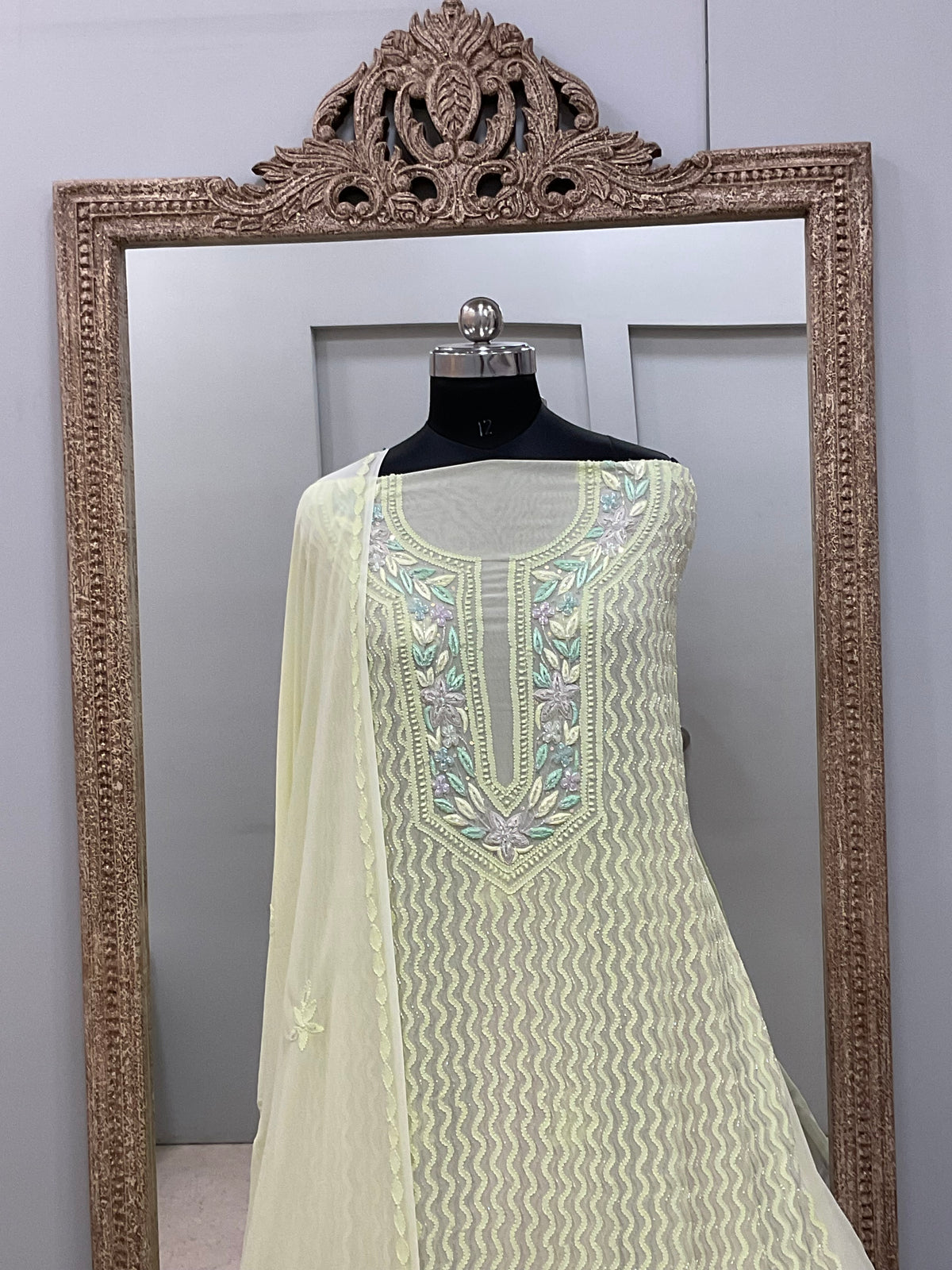 Parsi Gala Straight with Heavy Cutdana Lemon Green