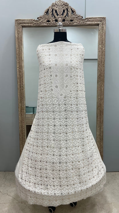 Premium Gents Kurta Pure Georgette With Mukaish Off-White