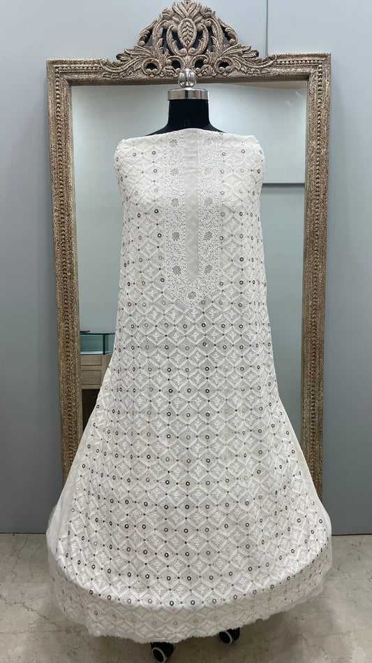 Premium Gents Kurta Pure Georgette With Mukaish Off-White