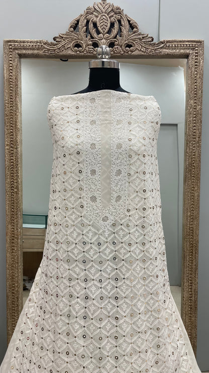 Premium Gents Kurta Pure Georgette With Mukaish Off-White