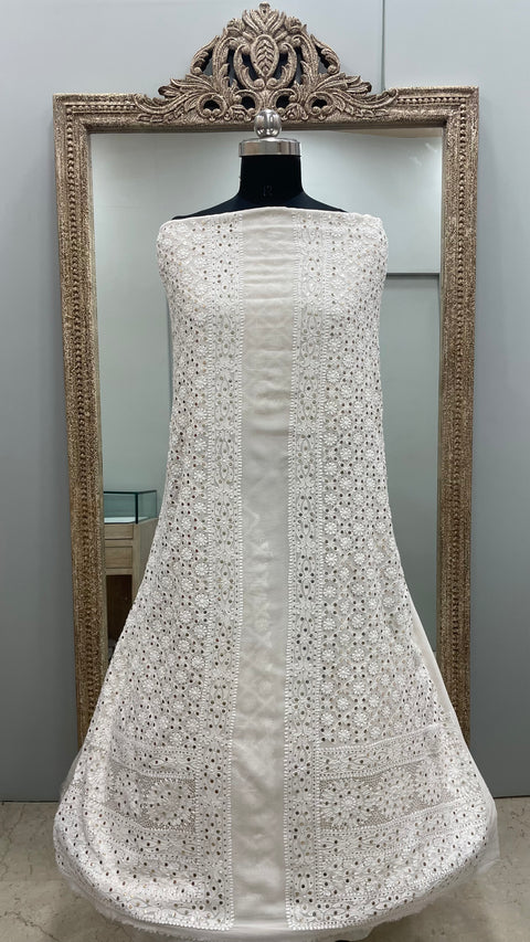 Premium Gents Sherwaani Pure Georgette with Mukaish Work Off-White