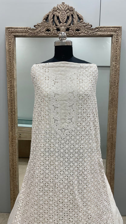 Premium Gents Kurta Pure Georgette With Mukaish Off-White