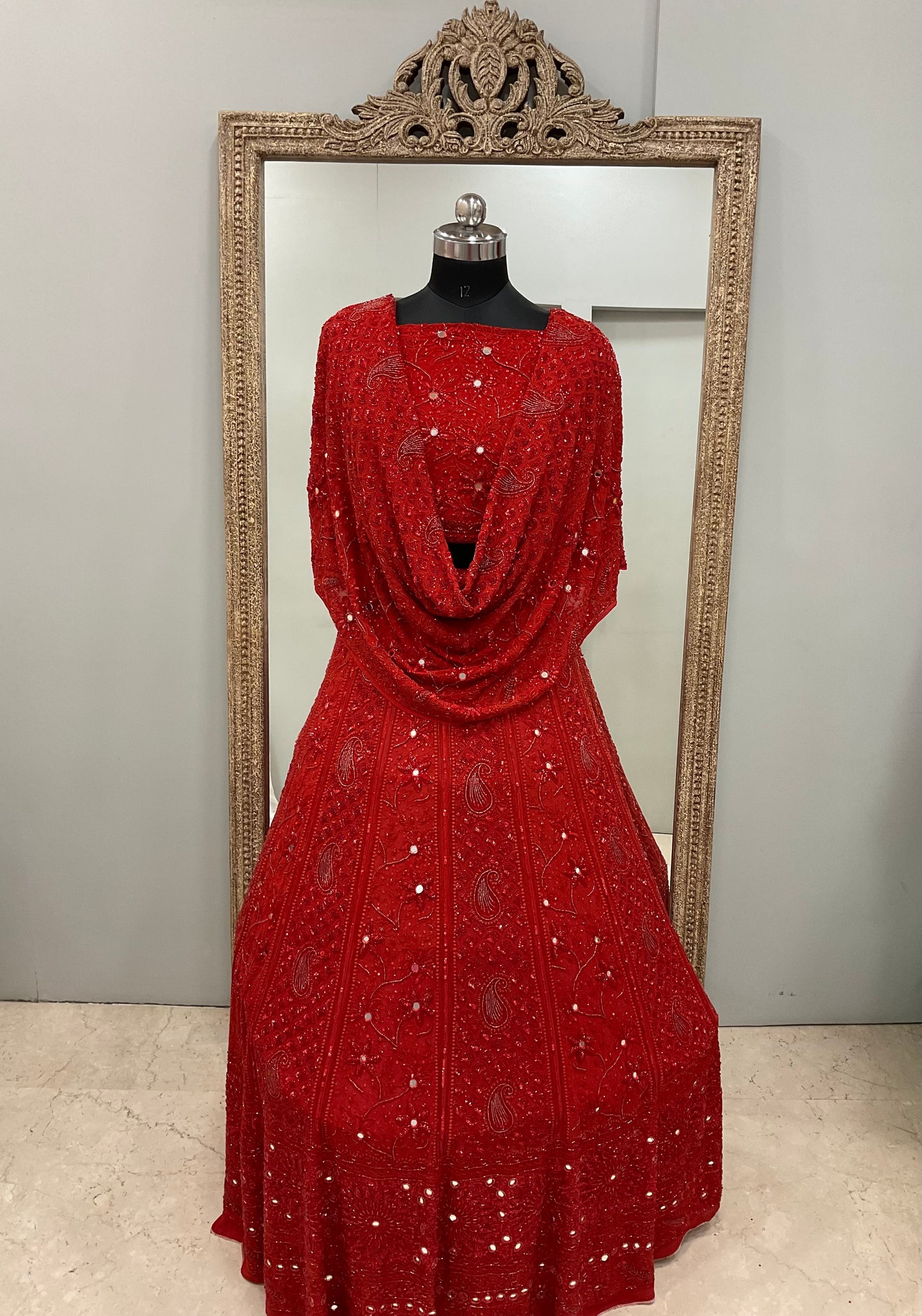 Pure Georgette Lehenga Heavy Pearl, Cutdana and Sequence Red