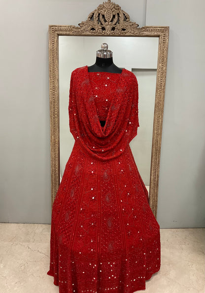 Pure Georgette Lehenga Heavy Pearl, Cutdana and Sequence Red