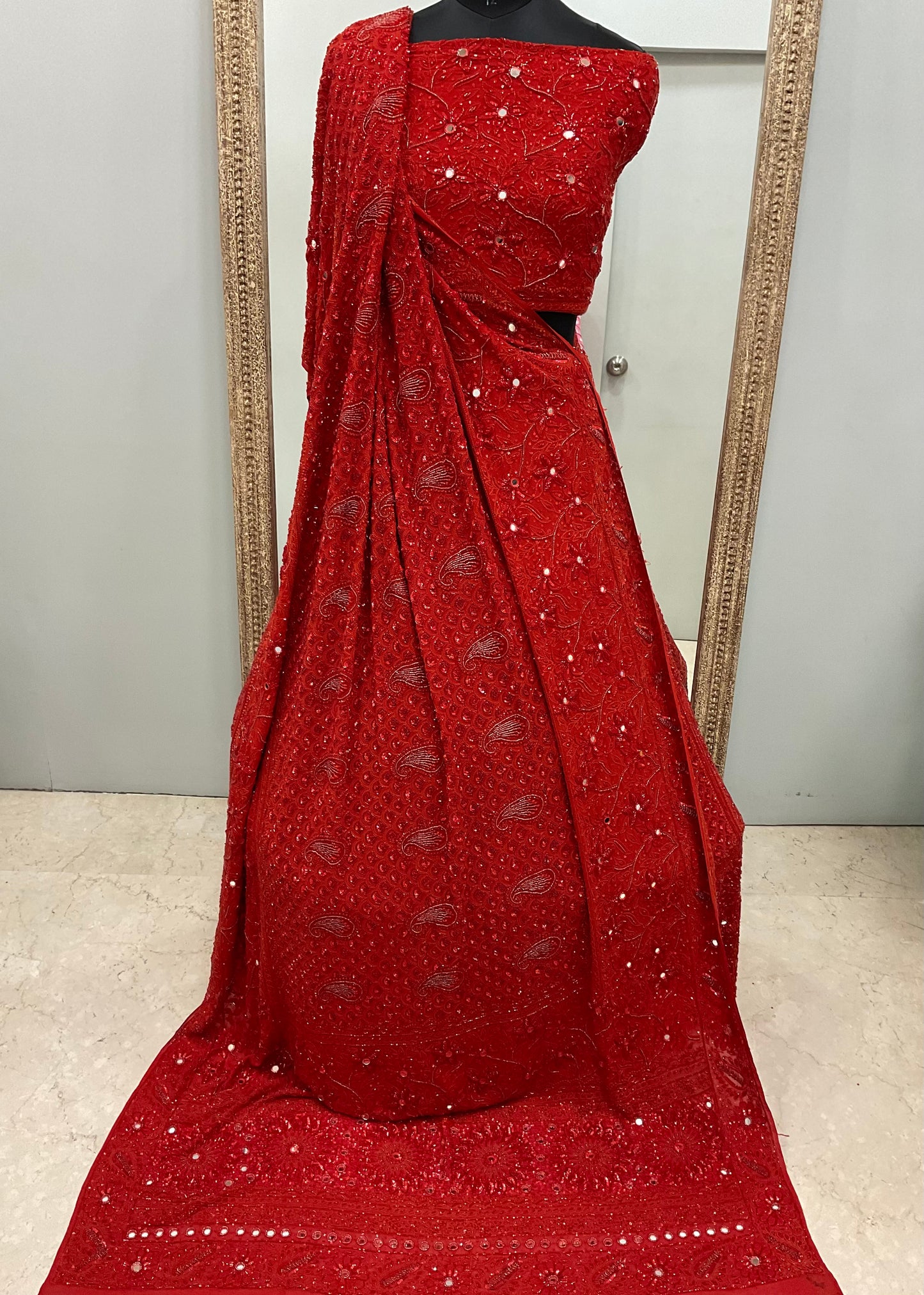 Pure Georgette Lehenga Heavy Pearl, Cutdana and Sequence Red