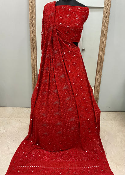 Pure Georgette Lehenga Heavy Pearl, Cutdana and Sequence Red