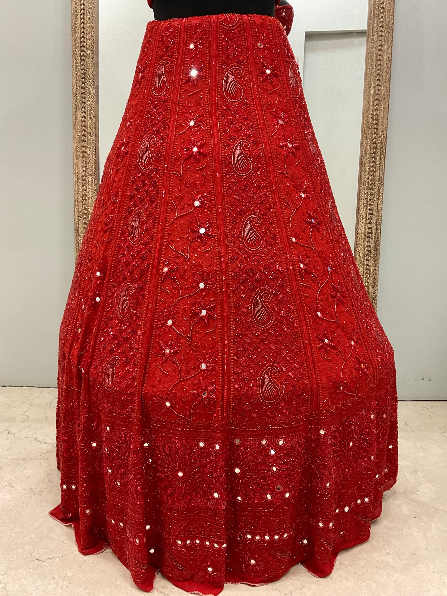 Pure Georgette Lehenga Heavy Pearl, Cutdana and Sequence Red