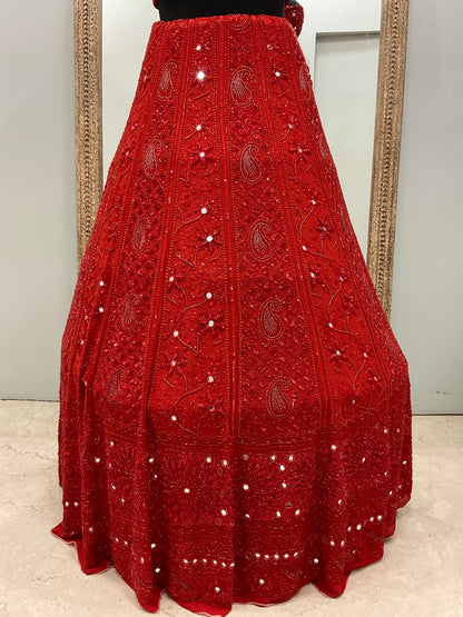 Pure Georgette Lehenga Heavy Pearl, Cutdana and Sequence Red
