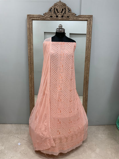 Georgette Straight Cutdana and Sequence Work Peach
