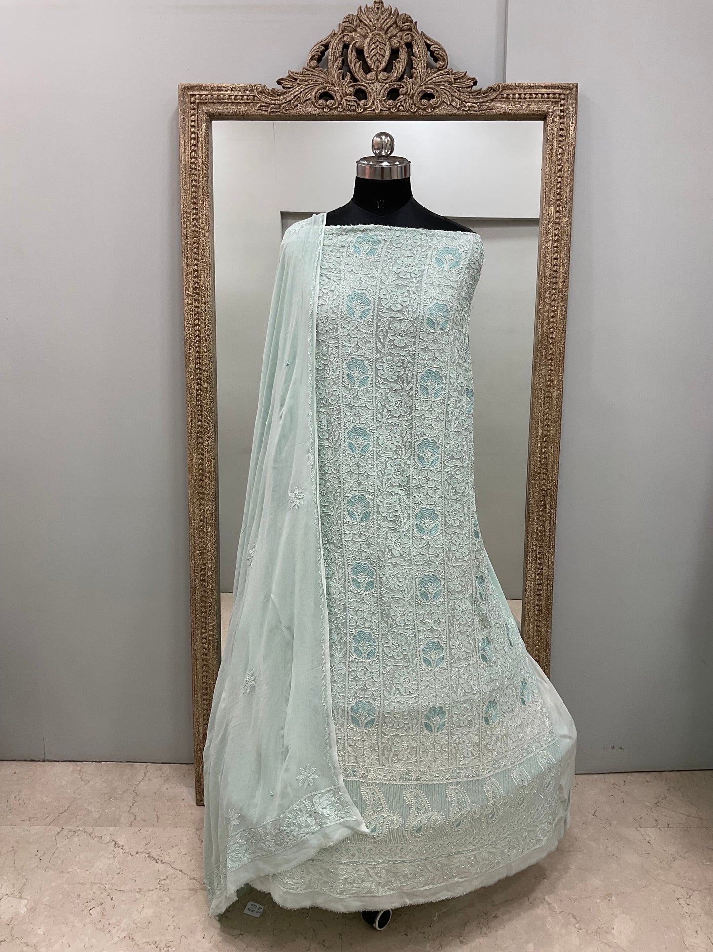 Georgette Straight Cutdana and Sequence Work Blue