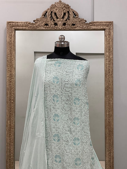 Georgette Straight Cutdana and Sequence Work Blue