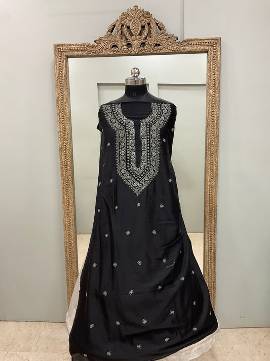 Gents Kurta Pure Linen Cotton Booty Black
